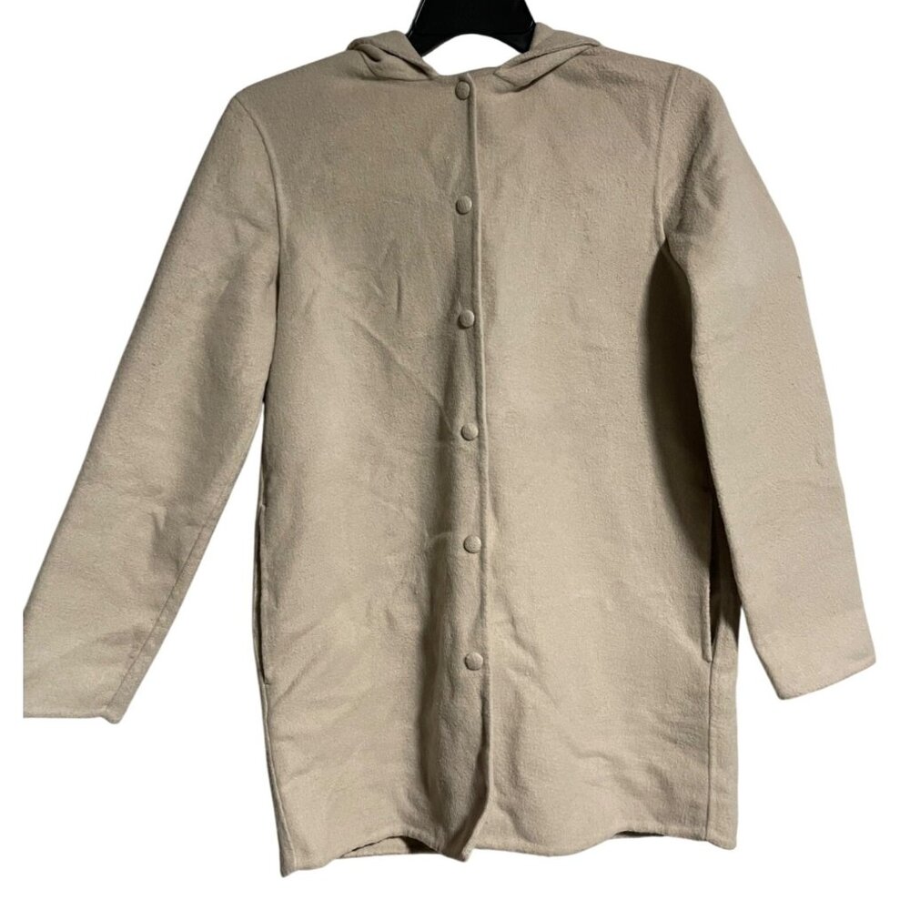 Joie Beige Hooded Long Coat Snap Closure Womens Small Warm Polyester Wool Blend